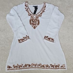 NWT Mix Nouveau White Tunic with Rosegold/Gold Embroidery